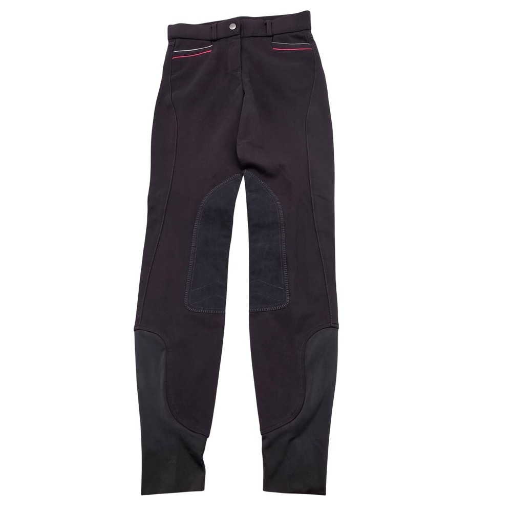 HR Farm Knee Patch Breeches Womens 24 Black Pink Piping Equestrian Riding Pants